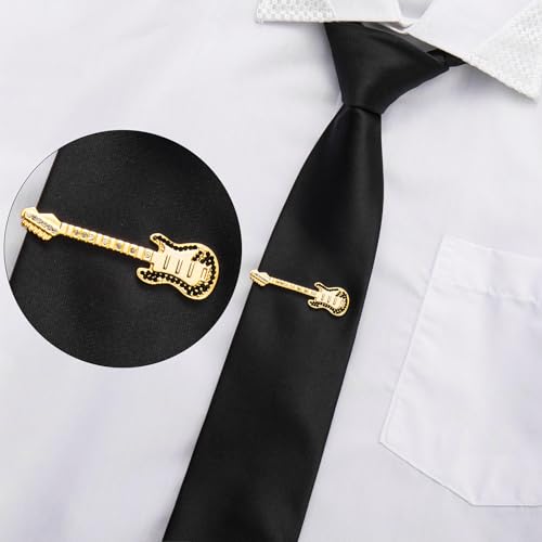 HAWSON 2/2.2 Inch Various Tie Clips for Men Unique, Personalized Novelty Tie Bars Pins Tacks, Funny Theme Wedding Holiday Gifts for Husband Groomsmens - style: Gold Electric Guitar