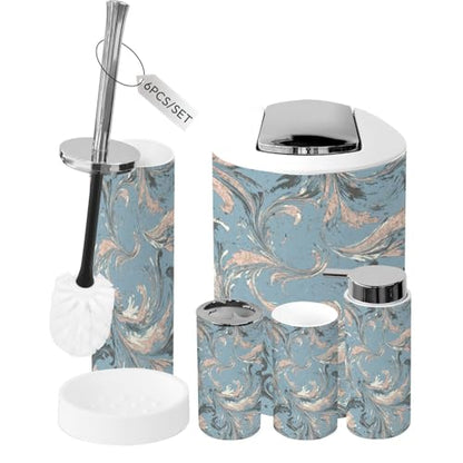 Bathroom Accessory Set 6 Piece Luxury Abstract Fluid Art Alcohol Ink Black Gray Trash can, Toothbrush Holder, Toothbrush Cup, Soap Dispenser, Soap Dish, Toilet Brush Holder - color: Color4