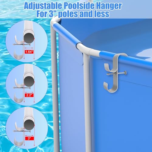 2 PCS Gray Poolside Pool Leaf Skimmer Net Holder Plastic Poolside Pool Pole Hanger Adjustable Telescopic Pole Hooks Brush Hanger Tools for Above Ground Pools - color: Gray