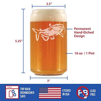 Bevvee Catfish - Beer Can Pint Glass - Catfishing Gifts for Fisherman - Fun Fish Cups - Fishing Decor - 16 oz