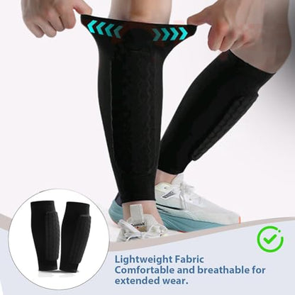 2 Pairs Soccer Shin Guards for Kids Youth Adult with Honeycomb Pads - color: Black+Blue, size: Small