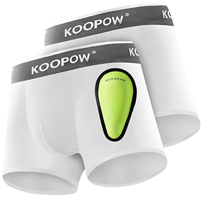 KOOPOW Youth Boys Compression Shorts with Soft Protective Athletic Cup - color: 0203-white(2-pack), size: Large