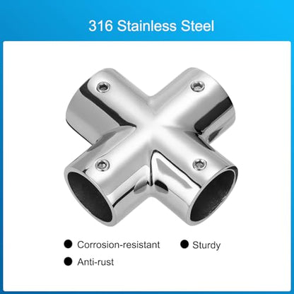 Boat Handrail Fitting 90 Degree 4-Way Cross Tube Pipe Connector for 1" Round Tubing, 316 Stainless Steel Pipe Joint, Marine Grade Pipe Fitting (2-Pack) - size: 1 Inch