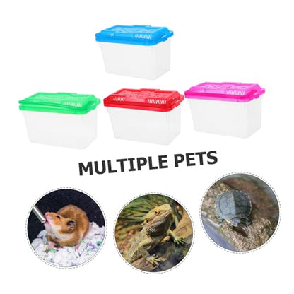 Kisangel 4Pcs Mini Handheld Aquarium Box Transparent Plastic Pet Carrier with Handle for Small Fish Turtles Reptiles and Hamsters for Travel and Safe Transport