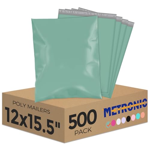 Metronic Poly Mailers 12X15.5 500Pack, Strong Adhesive Shipping Envelopes for Clothing, Waterproof Shipping Bags for Small Businesses, Flexible Mailers Poly Bags, Grayed Jade Green - color: Grayed Jade Green, size: 12x15.5 500 pieces