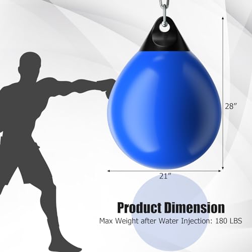 GYMAX Punching Bag, Water Aqua Bag w/Water Injector & Hanging Accessories, Folding Heavy Duty Boxing Bag for Home Gym, Boxing Training Equipment for Adults - style: Blue, 180LBS