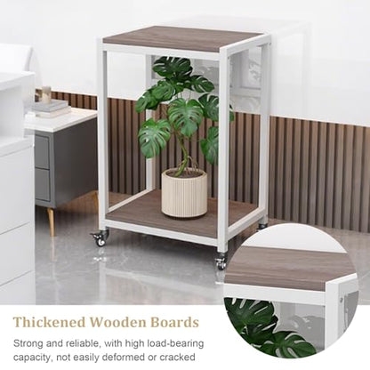 Rolling Breeder Tank Stands,Double Layered Solid Wood Fish Tank Stand,Carbon Steel Frame Structure,Small Reptile Breeder Turtle Tank Terrarium Rack Table for Home Office(White/Brown,40x40cm/16x16in) - color: White/Brown, size: 40x40cm/16x16in