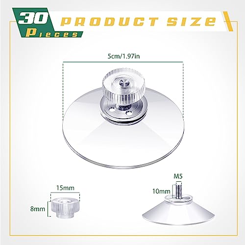 30 Pcs Suction Cups 50 mm/ 1.97 Inch Clear PVC Suction Cups with Screw Nut Strong Adhesive Sucker Pads Without Hooks for Wall, Glass, Window, Car, Door, Bathroom, Shade, Cloth