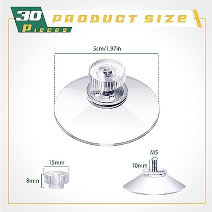 30 Pcs Suction Cups 50 mm/ 1.97 Inch Clear PVC Suction Cups with Screw Nut Strong Adhesive Sucker Pads Without Hooks for Wall, Glass, Window, Car, Door, Bathroom, Shade, Cloth