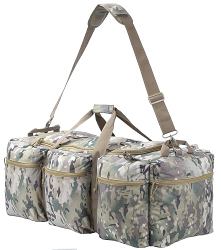 100L Large Military Duffle Bag Deployment Duffel Bag Sports Equipment Travel Luggage Bag with Detachable Backpack Straps… - color: AT Camo