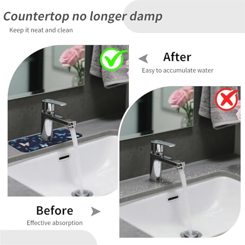 Kitchen Sink Splash Guard，Luminous Butterfly-1 Faucet Mat Sink Gadgets-Super Absorbent Fast Drying Mat Drip Catcher for Kitchen, Bathroom,Sink Mat, Dish Drying Mat, Bathroom(15" X 5.5" ) - color: Luminous Butterfly-1