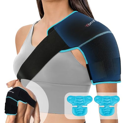 Comfytemp Shoulder Ice Pack Wrap, Shoulder Brace for Shoulders Pain Relief | FSA Eligible HSA, 2 Gel Ice Packs for Injuries Reusable, Cold Therapy for Rotator Cuff Recovery, Post-Surgery Recovery