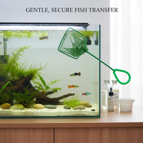 Green Square Mesh Aquarium Net for Fish Transfer and Tank Cleaning - size: 12.99 x 3.94 x 3.82"