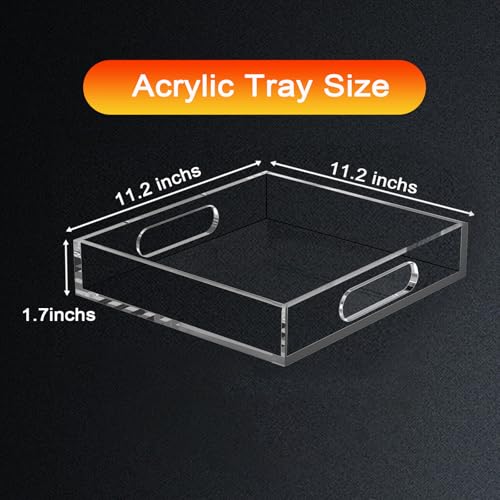 Acrylic Organizers Tray, Acrylic Tray for Ottoman, Serving Tray with Handle, Lucite Tray Organizer for Bench, Coffee Table Countertop, Kitchen, Bathroom, Living Room, Powder Room