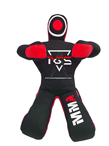 PGS MMA Brazilian JIU Jitsu Wrestling Dummy for Grappling Submission Mixed Martial Arts MMA Training Punching Throwing Boxing Bag Karate Judo Self Defense UNFILLED - color: Black Red, size: 5FT (59 Inches)