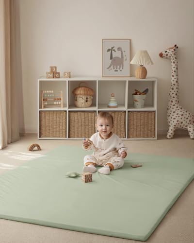 Blissful Diary Vegan Leather Baby Play Mat, 71''x59'', Light Green - color: Light Green, size: 71" X 59"