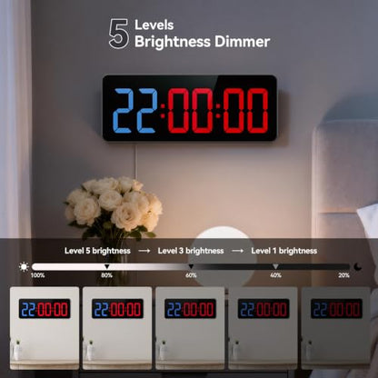 Gym Timer Clock, 12" Large Display LED Exercise Workout Interval - color: Blue&red