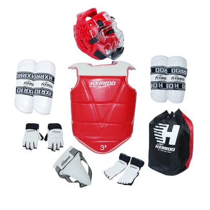 Taekwondo Sparring Gear Set, Head Gear Chest Guard Arm Shin Guard Groin Protective Gear Set for Children Teen Adult - color: red, size: 1#