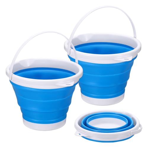 uxcell 2 Pcs Collapsible Bucket, 1.3 Gallon (5L) Small Foldable Bucket, Portable Water Pail Round Tub Cleaning Tools with Handle for RV Camping Household Garden Fishing Car Wash, Blue - color: Blue