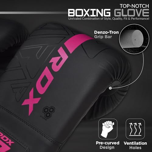 RDX Bag Gloves Boxing Punching Mitts, Maya Hide Leather, Padding, Ventilated Palm, MMA Heavy Punch Training, Muay Thai Kickboxing Focus Pads Double End Speed Ball Workout, Adult Men Women - color: Pink