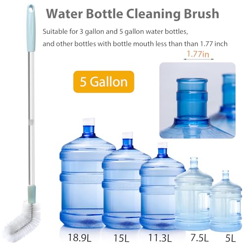 Water Bottle Cleaning Brush, 2 Pack 28inch Bendable Water Bottle Brush Long Nylon Bristles with Stainless Steel Handle for 3 Gallon and 5 Gallon Water Bucket