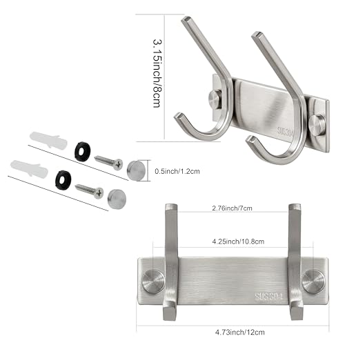 WEBI Set of 2, C-CBG022 Heavy Duty Stainless Steel 304 Hook Rail Coat Rack with 2 Hooks, Satin Finish, Great Home Storage & Organization for Bedroom, Bathroom, Foyers, Hallways - size: 2-Hooks(2 Pack)