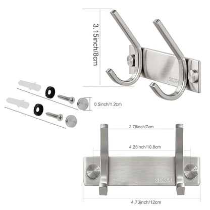 WEBI Set of 2, C-CBG022 Heavy Duty Stainless Steel 304 Hook Rail Coat Rack with 2 Hooks, Satin Finish, Great Home Storage & Organization for Bedroom, Bathroom, Foyers, Hallways - size: 2-Hooks(2 Pack)