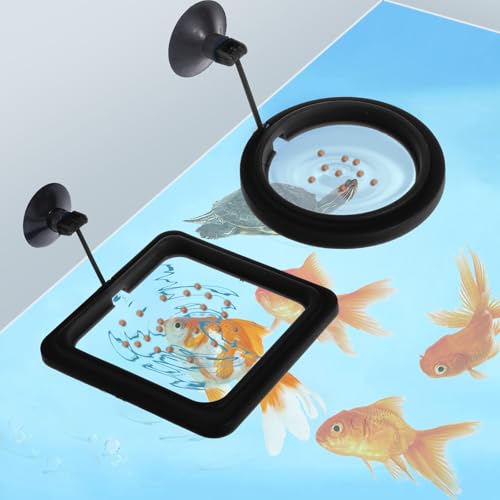 2 PCS Fish Feeding Ring, Aquarium Feeding Ring Automatic Goldfish Tank Feeder Dispenser Auto Live Betta Fish Vacation Feeder Floating Food Accessories for Turtle, Coral, Goldfish (Black) - color: Black