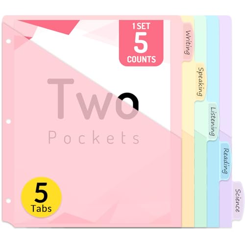 Forvencer 5 Count Dividers with Pockets, 5 Tabs Dividers for 3 Ring Binder with Pockets, Subject Divider with Pocket, Premium Quality Notebook Divider with Pocket, Pink, 1 Set - color: Pink, size: 1 Set