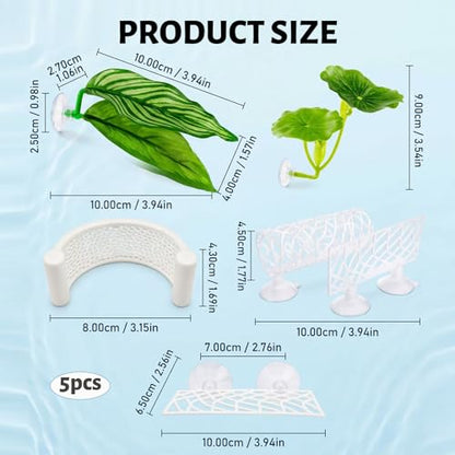 5PCS Betta Hammock, Betta Fish Tank Accessories and Betta Fish Hammock, 3D Printed Floating Betta Bed with Feeding Ring, Beta Fish Tank Decor and Shrimp Hides for Aquarium