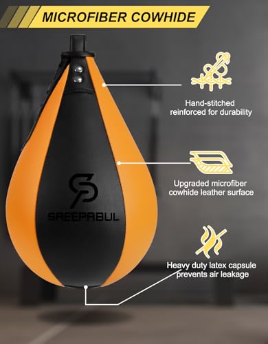Speed Bag,Speed Bag for Boxing,PU Leather Reflex Training Pear Shaped Punching Bag,Fast Reaction Skills Development Perfect for Kids Teens Adults Boxing Coaches - color: Pro Orange(9.5" x 7.1")