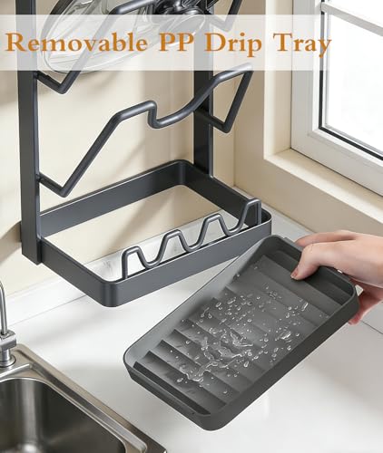 3-Tier Stainless Steel Pot Lid Holder, Grey | Extra Wide U-Shaped, Removable Drip Tray, No Plastic Silver, Fits Lids Up to 12 Inches - color: Grey