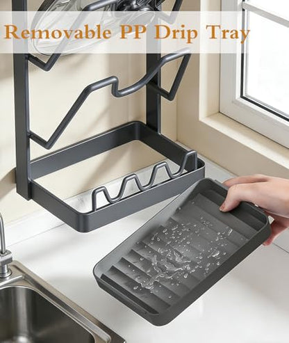 3-Tier Stainless Steel Pot Lid Holder, Grey | Extra Wide U-Shaped, Removable Drip Tray, No Plastic Silver, Fits Lids Up to 12 Inches - color: Grey