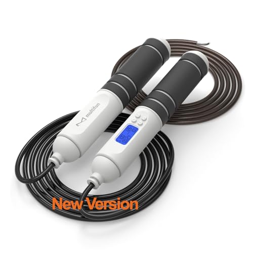 multifun Smart Digital Jump Rope with Counter - Speed Skipping Rope for Fitness, CrossFit & Double Unders - 1/3 CoG Balance, Anti-Slip Handles for Men Women - color: Pro Power | Steel+PVC