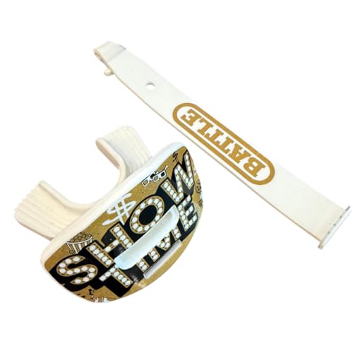 Battle Speed X Mouthguard, Showtime | Interchangeable thick strap clicks securely from the back, Connected for tackle or strapless for flag, Large center venting - color: Showtime
