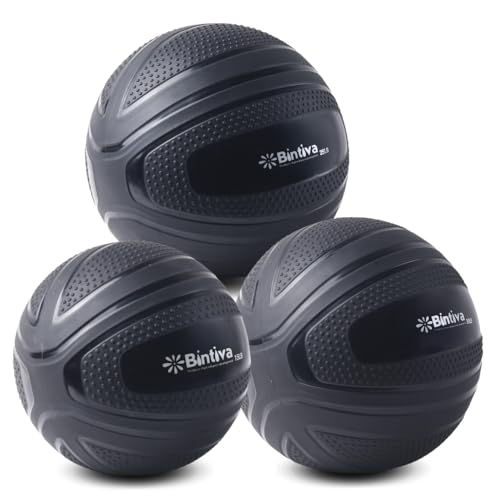 bintiva Non Bounce Slam Ball - Exercise Weighted Deadball for Workout and Fitness Routines - Medicine Dead Weight Ball - color: Black SET - 15 20 25 LBs