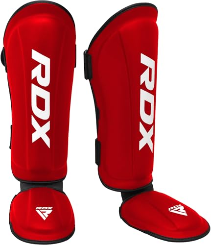 RDX Shin Guards Kickboxing Muay Thai, SATRA SMMAF Approved, Premium Maya Hide Leather, Leg Instep Protection Pads, MMA Martial Arts Kicking Sparring Training Gear, BJJ Karate Boxing Taekwondo, Black - color: Red, size: Medium