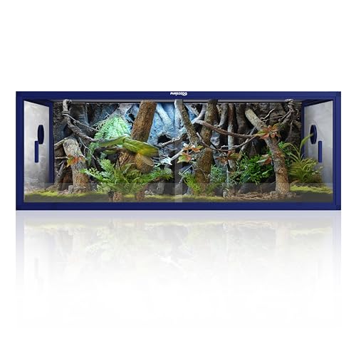 Stackable Reptile Enclosure, 85 Gallon Reptile Tank for Bearded Dragon, Snake, Ball Python, Colorful Aluminum Frame & Front Opening Tempered Glass Door with Handles for Easy Maintenance - color: Dart Blue, size: 85 Gallon