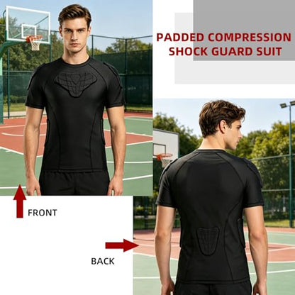 Zicac Men's Sports Shock Rash Guard Compression Padded Shirt Soccer Basketball Protective Gear Chest Rib Guards - color: Black-1, size: Large