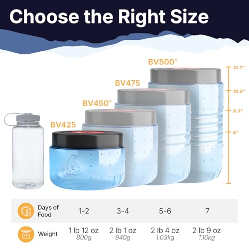 BearVault Canister for Backpacking. 4 Sizes: BV500, BV475, BV450, BV425. Bear-Resistant Food Container for Camping, Hiking, Fishing, Hunting, Bikepacking. BearVault is Bear Safe!