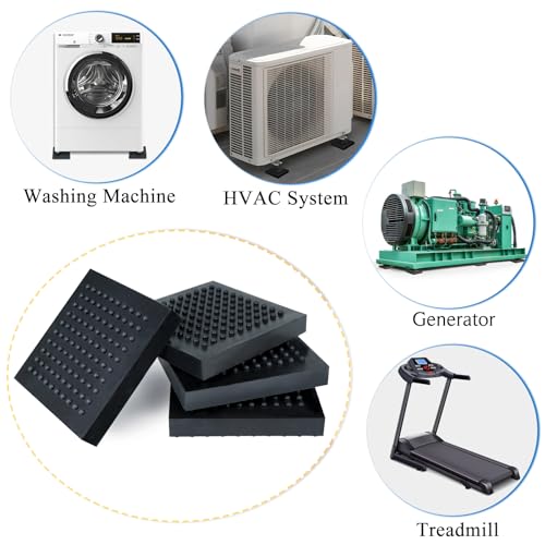 Machine Anti Vibration Mats Heavy Duty - 6 x 6 x 0.8 Inches 4 Pcs Non Slip Noise Reduction Anti Vibration Mats, Thick Steel Embedded Rubber Pad for Air Compressor, Swamp Cooler, Generator, HVAC - size: 6''x 6'', 4 Pcs
