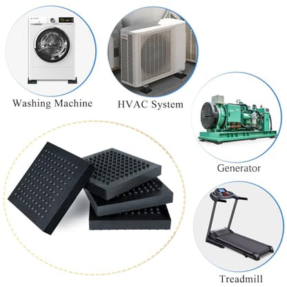 Machine Anti Vibration Mats Heavy Duty - 6 x 6 x 0.8 Inches 4 Pcs Non Slip Noise Reduction Anti Vibration Mats, Thick Steel Embedded Rubber Pad for Air Compressor, Swamp Cooler, Generator, HVAC - size: 6''x 6'', 4 Pcs