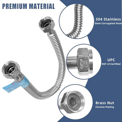 Plus Hot Water Heater Hose with 1" (Female Iron Pipe),18" length Flexible Corrugated Flexible Pipes,Replacement Flex Lines Connector (Large Caliber Tube-Inner Diameter 0.95") - size: 1"FIPx1"FIP, 18"L(0.92"ID)