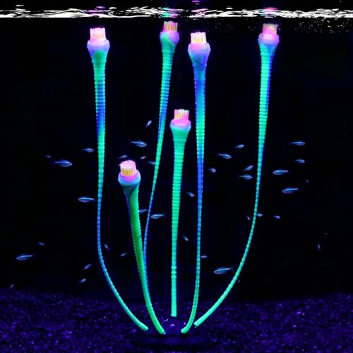 Aquarium Coral Plant Ornaments with Glowing Effect, Silicone UV Reactive Fish Tank Decorations, Soft Artificial Aquarium Plants Safe for Freshwater & Saltwater Fish Tank (Green)