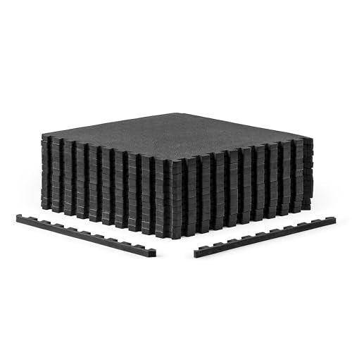 CAP Puzzle Exercise Mats | 1/2” Thick EVA Interlocking Foam Tiles for Home Gym Flooring | Multiple Options - color: Pebble - Black, style: 12 Tiles (48 SQ FT)
