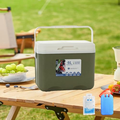 Menolana Camping Cooler, Ice Box Chest, for Freeze/Hot Food 6 L with Ice Pack Cold Storage Case for Yard Camping Beach Hiking Fishing - color: Green