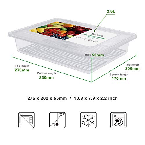 Fridge Produce Saver Containers (3 Pack) - 2.5L Drain Tray Keeps Veggies, Fruits, Lettuce Fresh