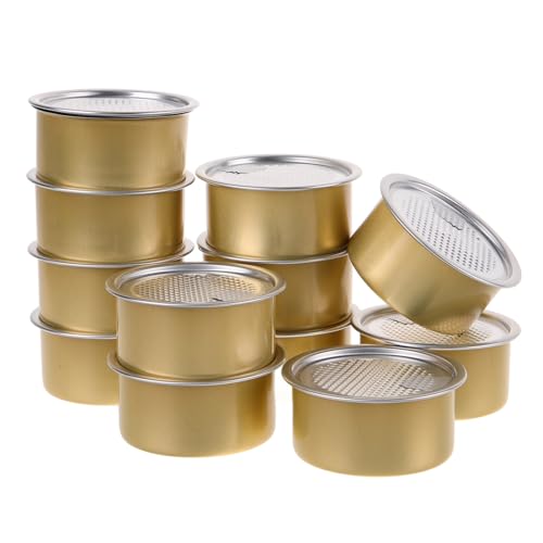 BESTOYARD Self-seal Tin Can with Lid: 12pcs Aluminum Cans Metal Storage Tins Press-in Food Container Refillable Airtight Tin Empty Fish Meat Pet Food Can Snack Box for Preservation, Bronze