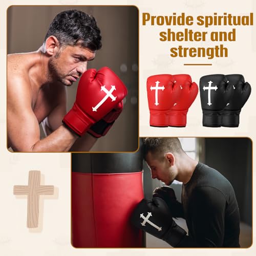 2 Pairs 12 oz Christian Boxing Gloves Party Decorations red Black Prop Boxing Mitts Cross Religious for Birthday Fight Night Lightweight Mitts for Men & Women Training Practice