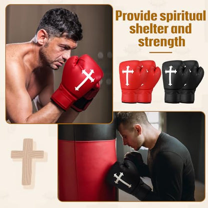 2 Pairs 12 oz Christian Boxing Gloves Party Decorations red Black Prop Boxing Mitts Cross Religious for Birthday Fight Night Lightweight Mitts for Men & Women Training Practice
